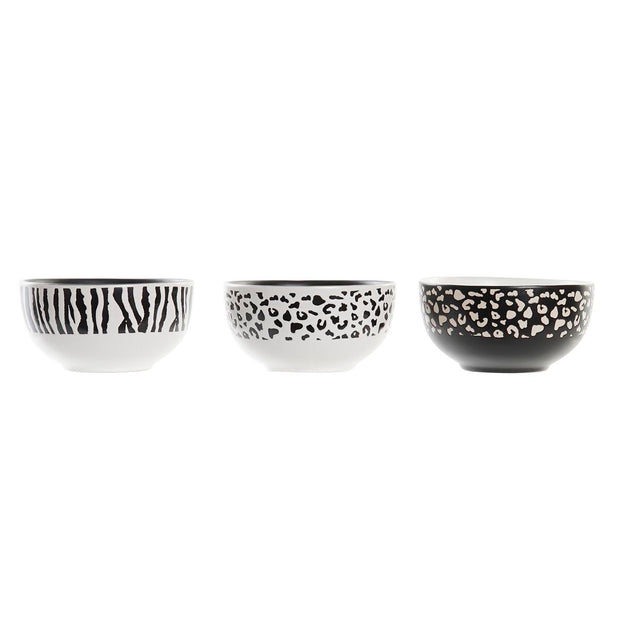 Schüssel DKD Home Decor aus Keramik Schwarz Weiß Kolonial (13 x 13 x 7 cm) (3 Stück)