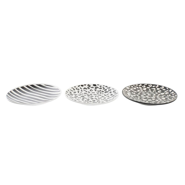 Flad plade DKD Home Decor Schwarz Weiß Steingut (20 x 20 x 2 cm) (3 Stück)