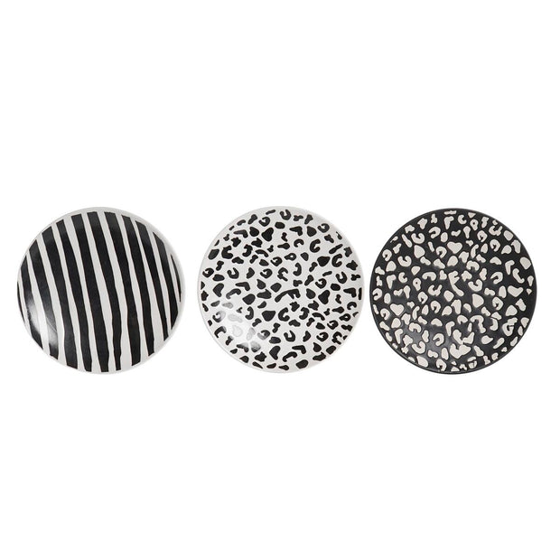 Flad plade DKD Home Decor Schwarz Weiß Steingut (20 x 20 x 2 cm) (3 Stück)