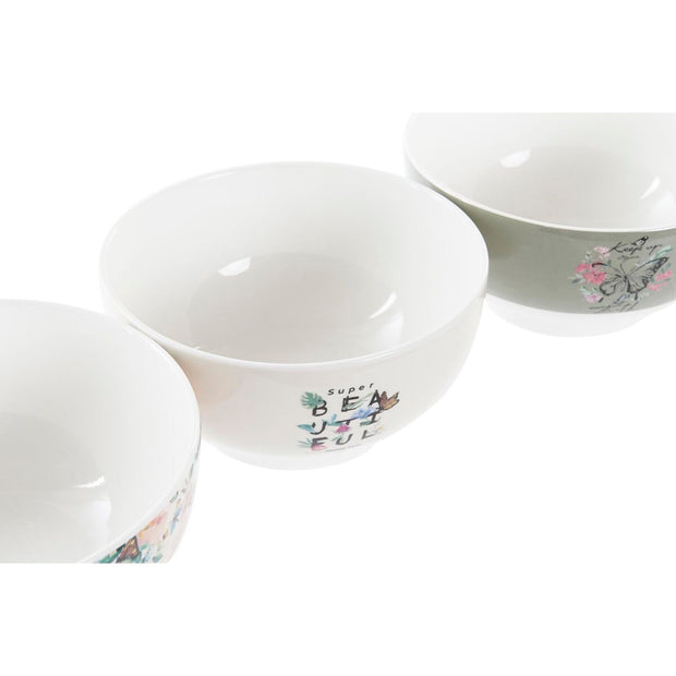 Schüssel DKD Home Decor Beige Rosa Schmetterling Bone China Porzellan (14 x 14 x 7 cm) (3 Stück)