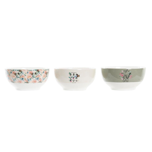 Schüssel DKD Home Decor Beige Rosa Schmetterling Bone China Porzellan (14 x 14 x 7 cm) (3 Stück)