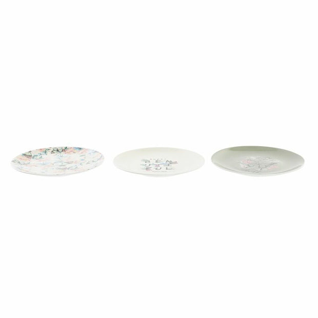Flad plade DKD Home Decor Schmetterlinge Porzellan (20,5 x 20,5 x 2 cm) (3 Stück)