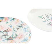 Flad plade DKD Home Decor Schmetterlinge Porzellan (20,5 x 20,5 x 2 cm) (3 Stück)