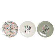 Flad plade DKD Home Decor Schmetterlinge Porzellan (20,5 x 20,5 x 2 cm) (3 Stück)