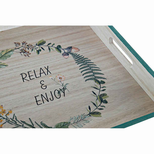 Tablett für Snacks DKD Home Decor Relax & Enjoy natürlich Holz grün (32 x 32 x 4,5 cm)