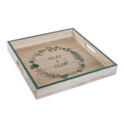 Tablett für Snacks DKD Home Decor Relax & Enjoy natürlich Holz grün (32 x 32 x 4,5 cm)