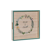 Tablett für Snacks DKD Home Decor Relax & Enjoy natürlich Holz grün (32 x 32 x 4,5 cm)