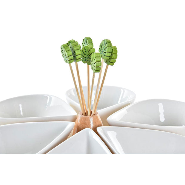 Satz für Appetithäppchen DKD Home Decor Bambus Steingut Tropical (15 Stücke) (23,5 x 23,5 x 1,5 cm)