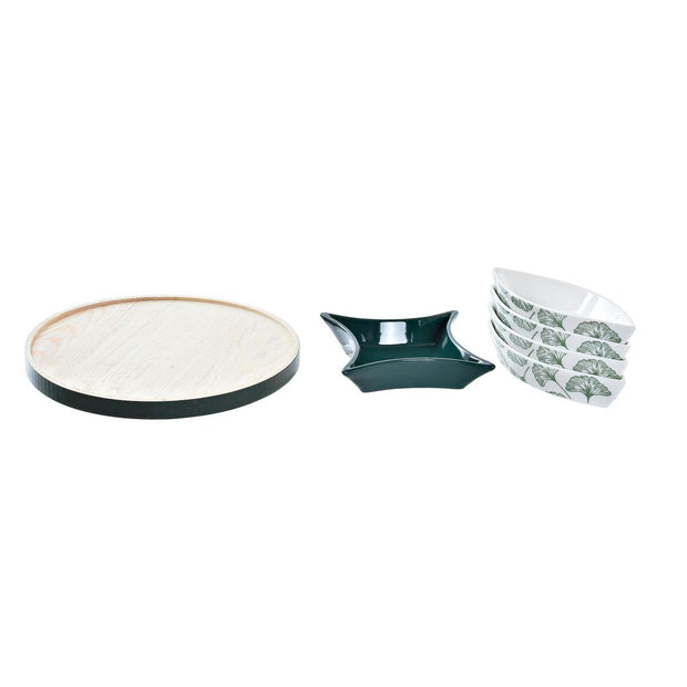 Satz für Appetithäppchen DKD Home Decor Holz Bettlaken grün Steingut (22 x 22 x 1 cm) (6 Stücke)