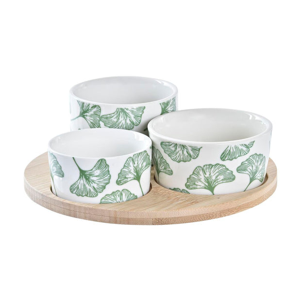 Satz für Appetithäppchen DKD Home Decor Bettlaken Bambus Steingut Tropical (4 Stücke) (18 x 18 x 1 cm)