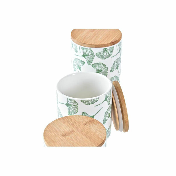 Set mit 3 Kanistern DKD Home Decor natürlich Weiß grün Bambus Steingut Tropical (3 Stücke)