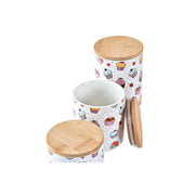 Set mit 3 Kanistern DKD Home Decor natürlich Weiß Bunt Bambus Steingut Cupcake (3 Stücke)