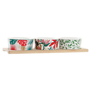 Satz für Appetithäppchen DKD Home Decor Bunt Bambus Steingut Tropical (28,5 x 10 x 4,6 cm) (4 Stücke)