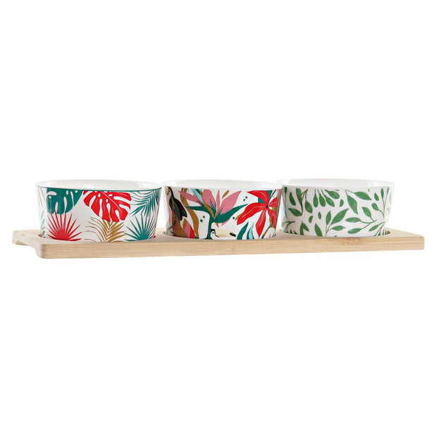 Satz für Appetithäppchen DKD Home Decor Bunt Bambus Steingut Tropical (28,5 x 10 x 4,6 cm) (4 Stücke)
