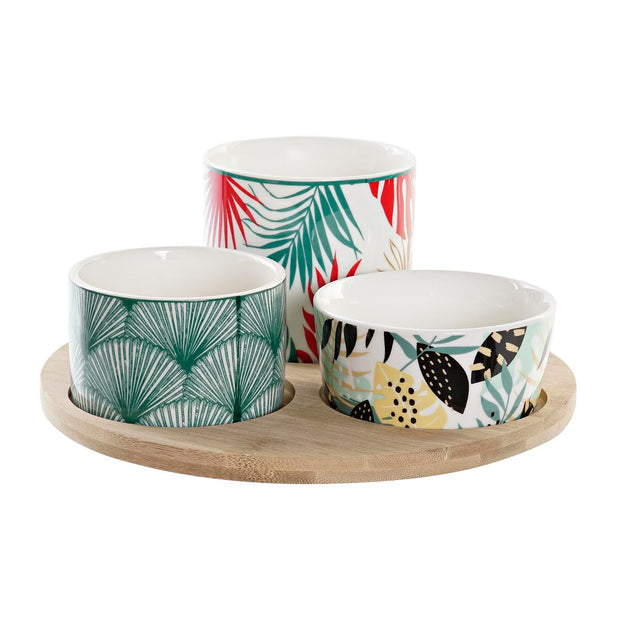Satz für Appetithäppchen DKD Home Decor Bunt Bambus Steingut Tropical (4 Stücke) (20 x 20 x 8 cm)