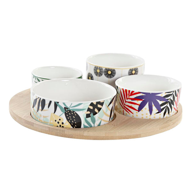 Satz für Appetithäppchen DKD Home Decor Bunt Bambus Steingut Tropical (23 x 23 x 5,6 cm) (5 Stücke)