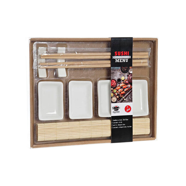 Sushi-Set DKD Home Decor natürlich Weiß Bambus (28 x 22 x 2,5 cm)