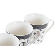 Henkelbecher DKD Home Decor Schwarz Weiß Steingut Loft (340 ml) (4 Stück)