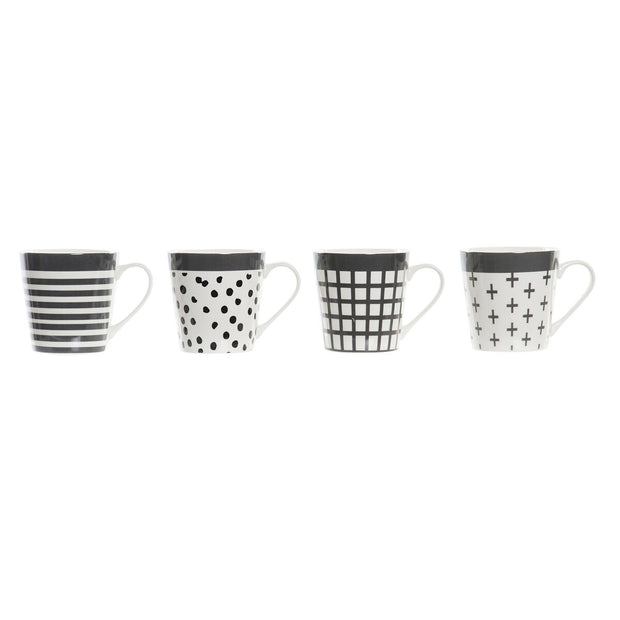 Henkelbecher DKD Home Decor Schwarz Weiß Steingut Loft (340 ml) (4 Stück)
