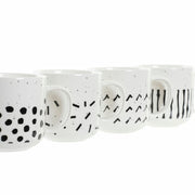 Henkelbecher DKD Home Decor Schwarz Weiß Steingut (420 ml) (4 Stück)