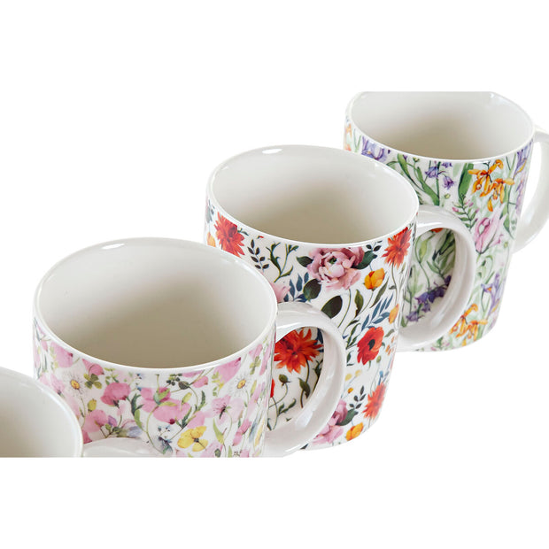 Henkelbecher DKD Home Decor Porzellan Bunt Blomster Shabby Chic (320 ml) (4 Stück)