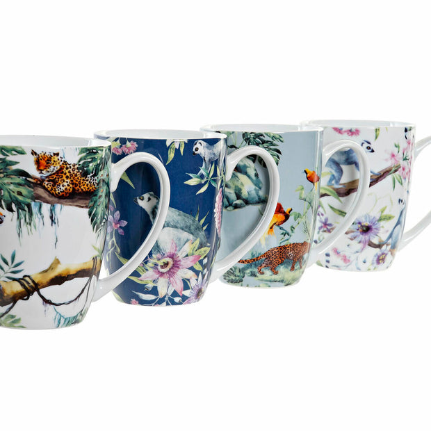 Henkelbecher DKD Home Decor Porzellan Bunt Tropical (400 ml) (4 Stück)