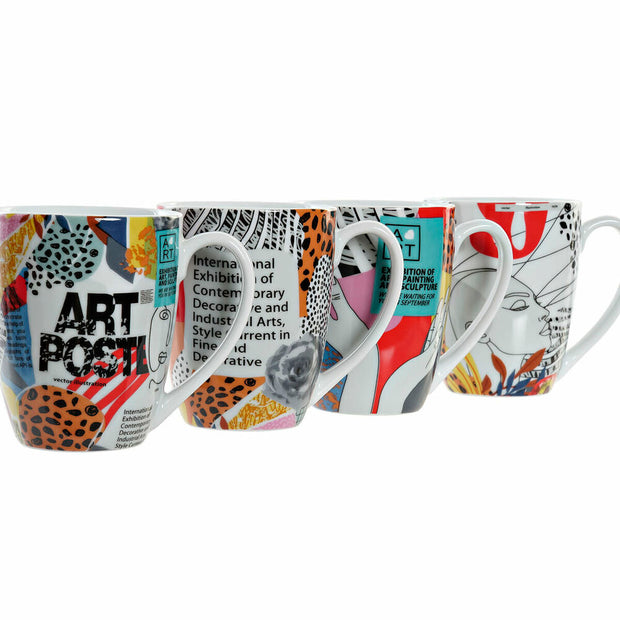 Henkelbecher DKD Home Decor Porzellan Bunt Moderne (360 ml) (4 Stück)