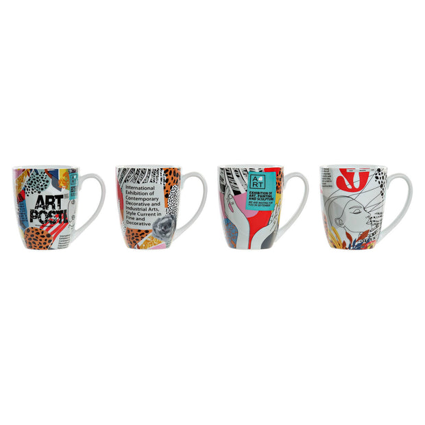 Henkelbecher DKD Home Decor Porzellan Bunt Moderne (360 ml) (4 Stück)