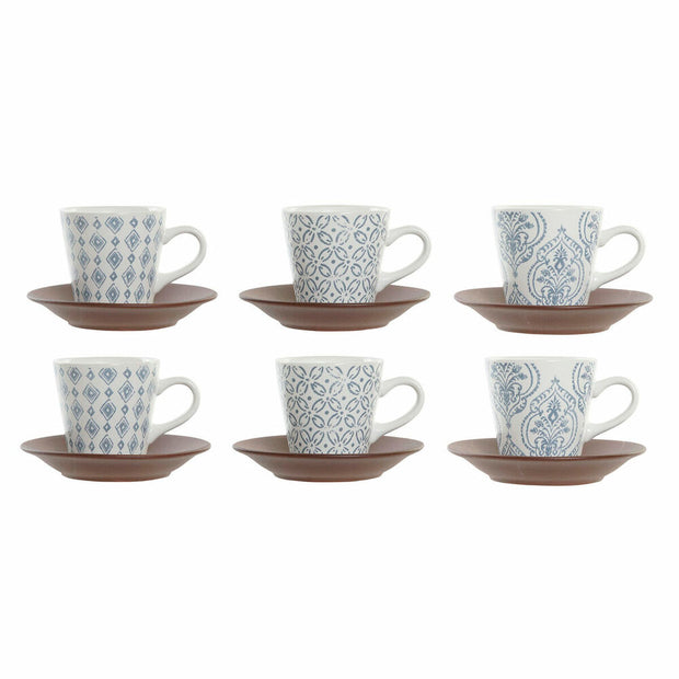 Satz von Kaffeetassen DKD Home Decor Blau Braun Steingut (90 ml)
