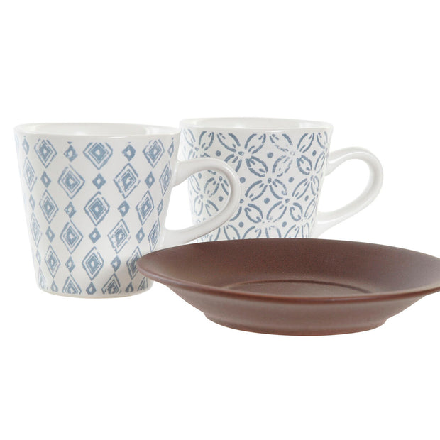 Satz von Kaffeetassen DKD Home Decor Blau Braun Steingut (90 ml)