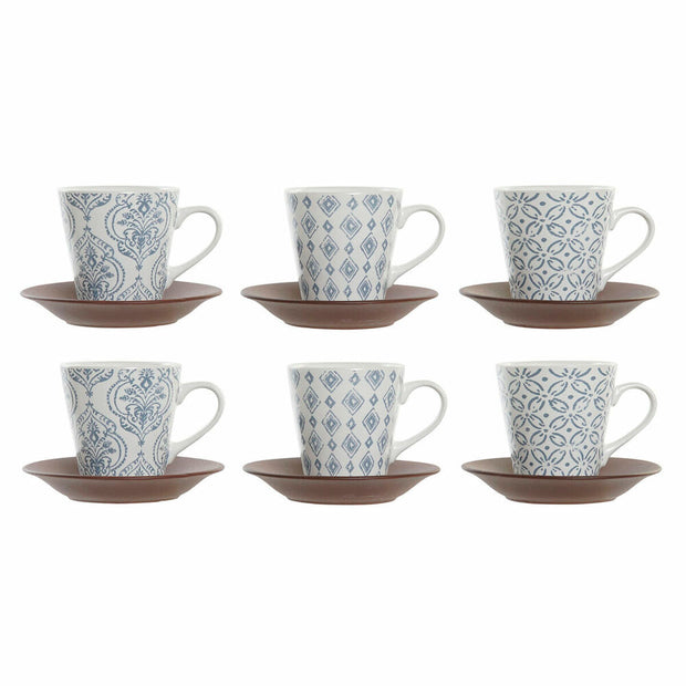 Satz von Kaffeetassen DKD Home Decor Blau Braun Steingut (150 ml)