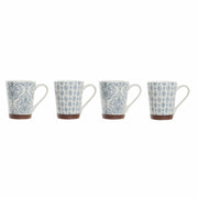Satz von 4 Henkelbechern DKD Home Decor Blau Braun Kautschukholz Weiß Steingut Araber Kachel (300 ml)