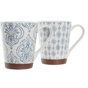 Satz von 4 Henkelbechern DKD Home Decor Blau Braun Kautschukholz Weiß Steingut Araber Kachel (300 ml)