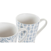Satz von 4 Henkelbechern DKD Home Decor Blau Braun Kautschukholz Weiß Steingut Araber Kachel (300 ml)