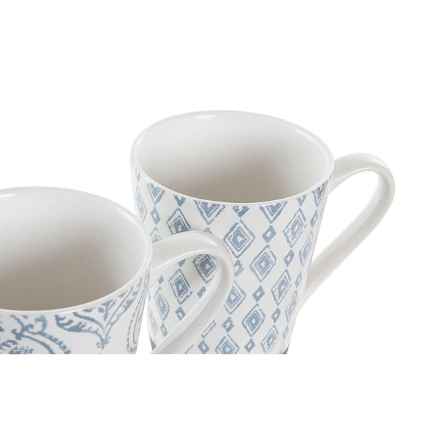 Satz von 4 Henkelbechern DKD Home Decor Blau Braun Kautschukholz Weiß Steingut Araber Kachel (300 ml)