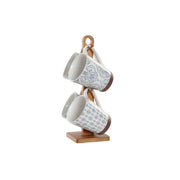 Satz von 4 Henkelbechern DKD Home Decor Blau Braun Kautschukholz Weiß Steingut Araber Kachel (300 ml)