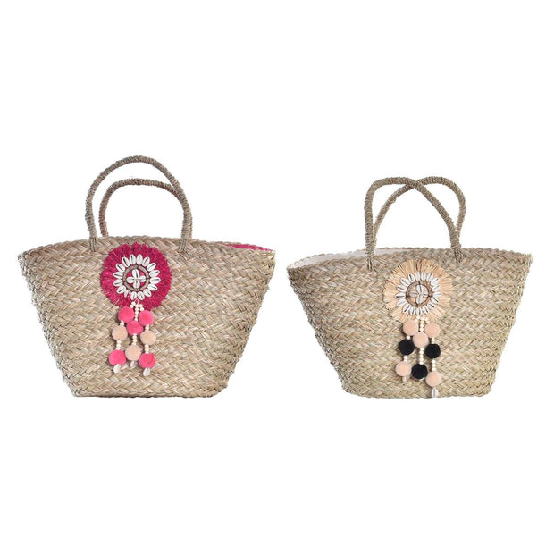 Beach Bag DKD Home Decor Beige Pink Polyester (56 x 27 x 30 cm) (2 Units)