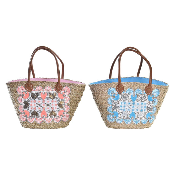 Beach Bag DKD Home Decor Blue Pink Polyester PU (56 x 27 x 30 cm) (2 Units)