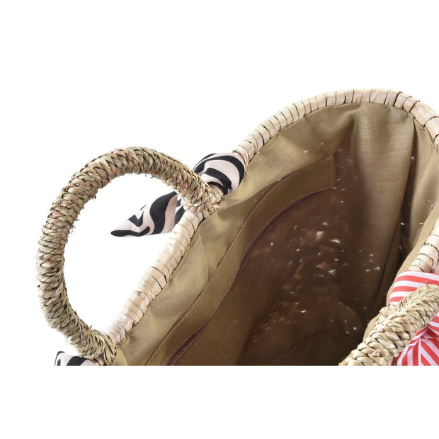 Beach Bag DKD Home Decor Natural Red Beige Polyester Maroon (42 x 25 x 22 cm) (2 Units)