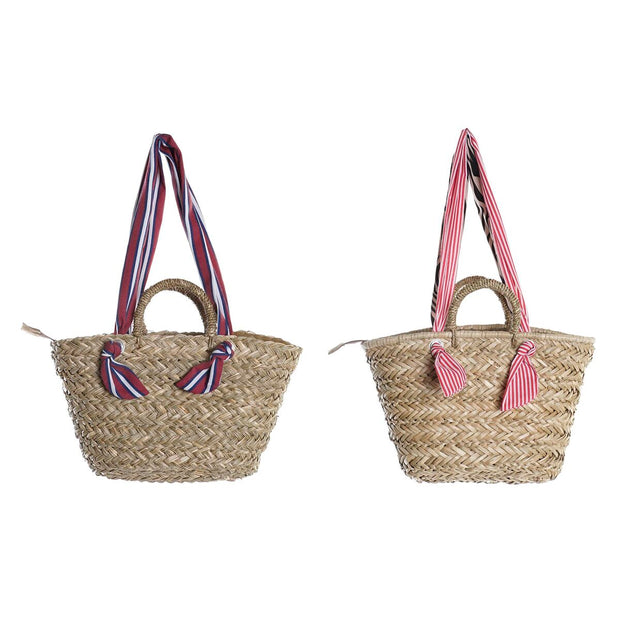 Beach Bag DKD Home Decor Natural Red Beige Polyester Maroon (42 x 25 x 22 cm) (2 Units)