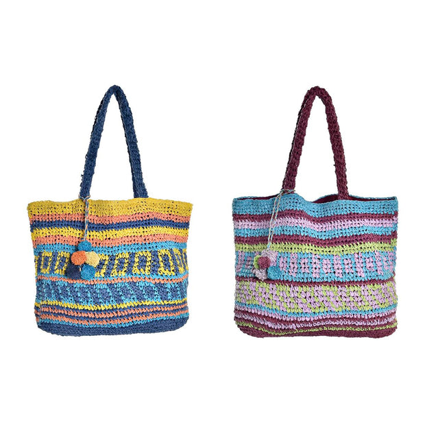 Beach Bag DKD Home Decor Purple Polyester Cotton Navy Blue (52 x 14 x 42 cm) (2 Units)