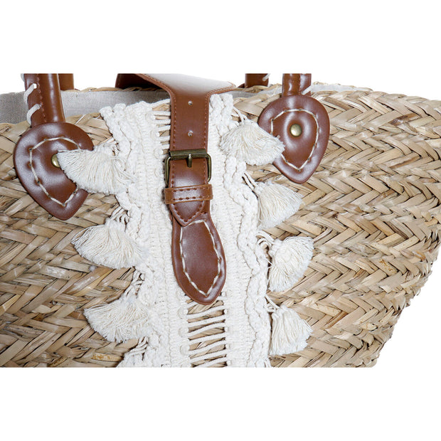 Beach Bag DKD Home Decor Natural Polyester White wicker PU (59 x 16 x 30 cm) (2 Units)
