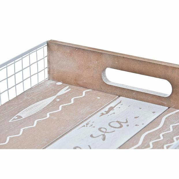 Tablett für Snacks DKD Home Decor Holz Braun Mediterraner Fische (39 x 23 x 5 cm)