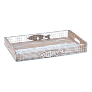 Tablett für Snacks DKD Home Decor Holz Braun Mediterraner Fische (39 x 23 x 5 cm)