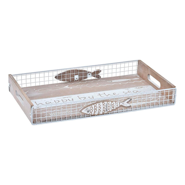 Tablett für Snacks DKD Home Decor Holz Braun Mediterraner Fische (39 x 23 x 5 cm)