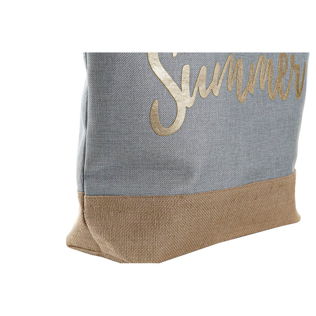 Beach Bag DKD Home Decor Natural Beige Blue Golden Polyester EVA (52 x 14 x 42 cm) (2 Units)