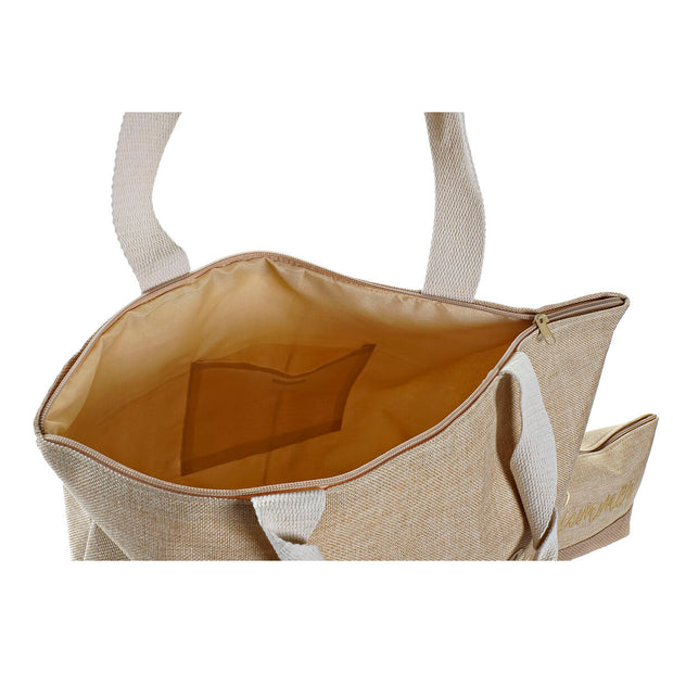 Beach Bag DKD Home Decor Natural Beige Blue Golden Polyester EVA (52 x 14 x 42 cm) (2 Units)