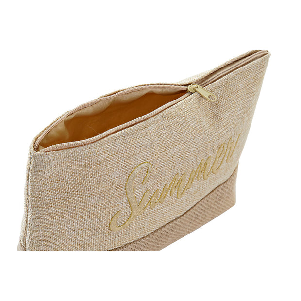 Beach Bag DKD Home Decor Natural Beige Blue Golden Polyester EVA (52 x 14 x 42 cm) (2 Units)