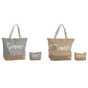 Beach Bag DKD Home Decor Natural Beige Blue Golden Polyester EVA (52 x 14 x 42 cm) (2 Units)