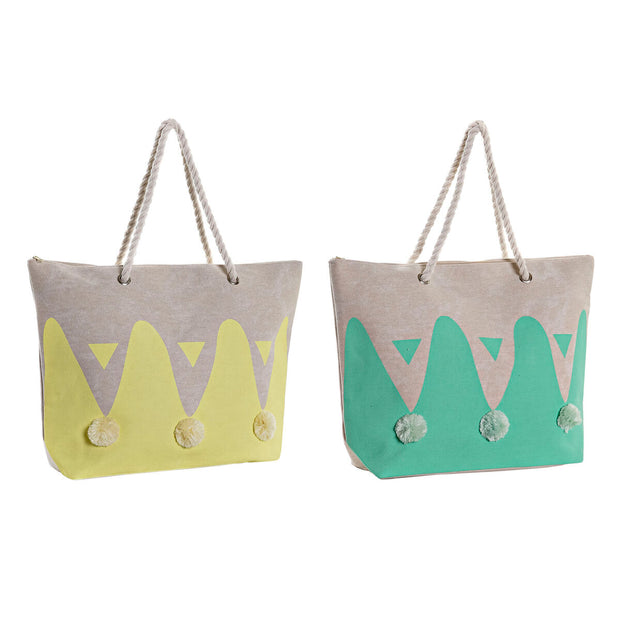 Beach Bag DKD Home Decor Natural Polyester Mint Yellow (52 x 14 x 38 cm) (2 Units)